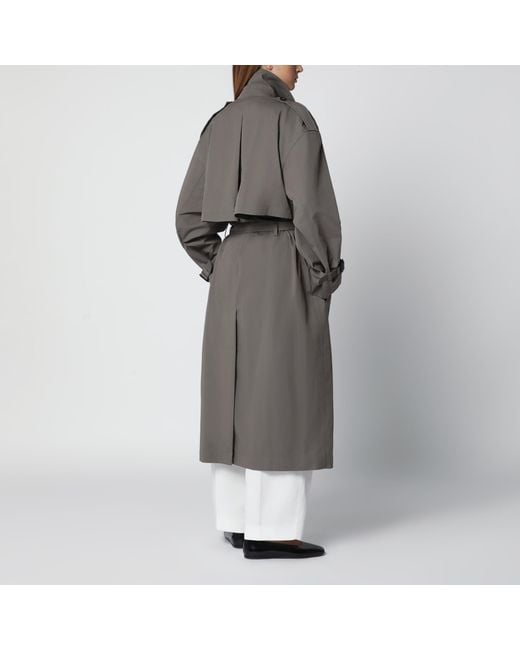 Totême Gray Taupe Double-Breasted Cotton-Blend Trench Coat