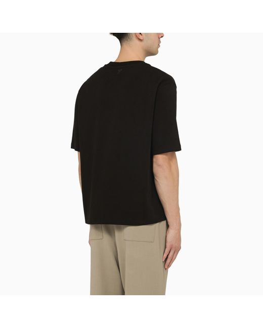 AMI Black Cotton T Shirt With Logo for men