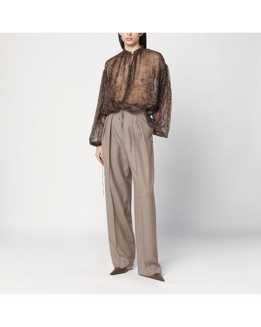 Saint Laurent Gray Wide Taupe Wool Trousers