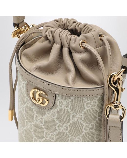 Mini borsa a secchiello ophidia in tessuto gg supreme beige e bianco di Gucci in Multicolor