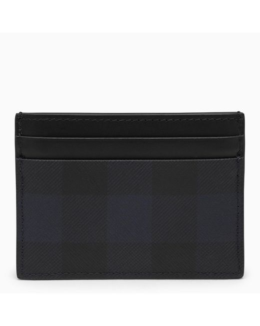 Burberry Black Navy Blue Card Holder With Check Motif for men
