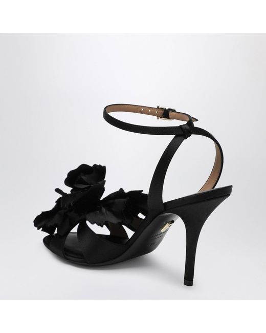 Ferragamo Black Satin Flower Sandals