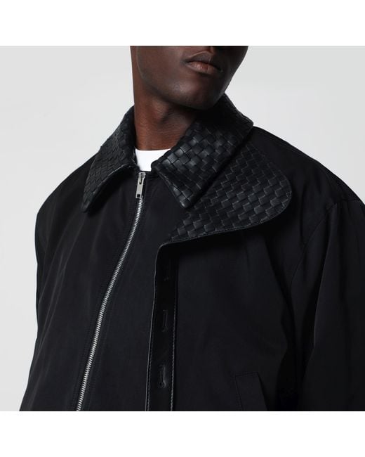 Bottega Veneta Black Zip-Up Jacket With Intrecciato Collar for men