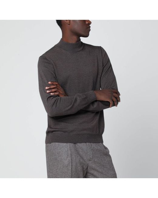 Tagliatore Black Taupe Wool Turtleneck Sweater for men