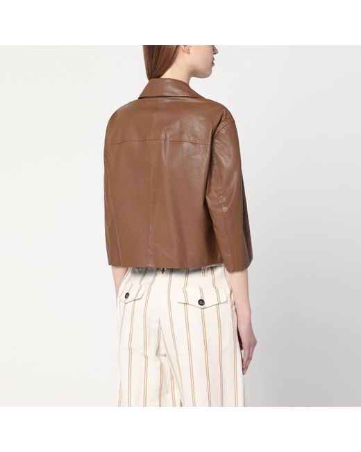 Brunello Cucinelli Brown Cropped Leather Jacket