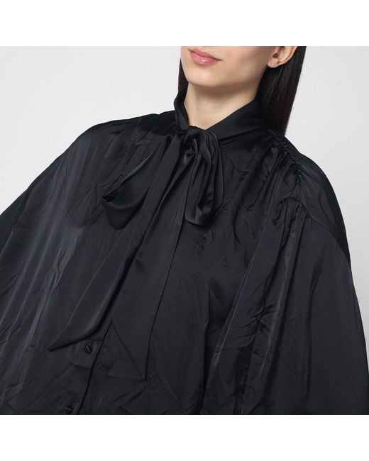 Balenciaga Blue Satin Blouse With Bow