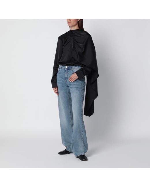Source Unknown Black Koa Draped Satin Blouse