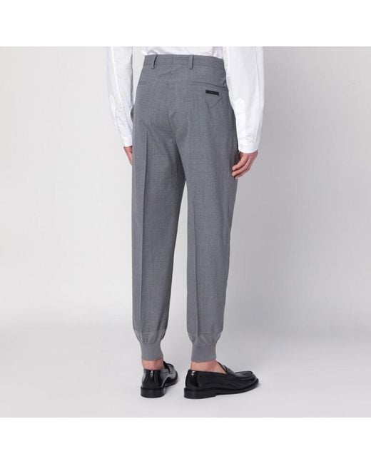 Prada Gray Wool Jogger Trousers for men