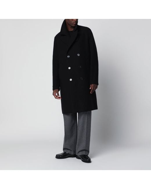 Harris Wharf London Black Double-Breasted Wool Coat for men