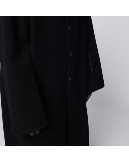 Rick Owens Black Long Single-Breasted Virgin Wool Coat for men