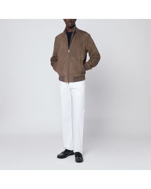 Bomber con zip in pelle scamosciata di Salvatore Santoro in Brown da Uomo