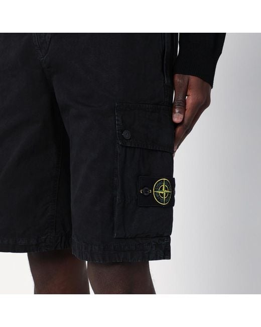 Stone Island Black Cotton Cargo Bermuda Shorts for men