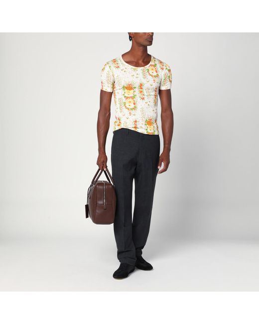 Prada Orange Floral Print T-Shirt for men