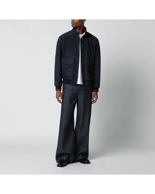 Gucci Blue Leather Jacket for men