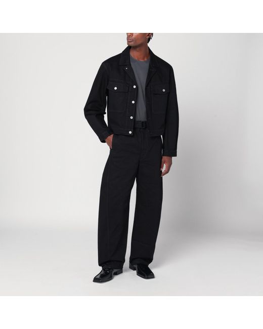 Lemaire Black Cotton Trousers With Belt for men