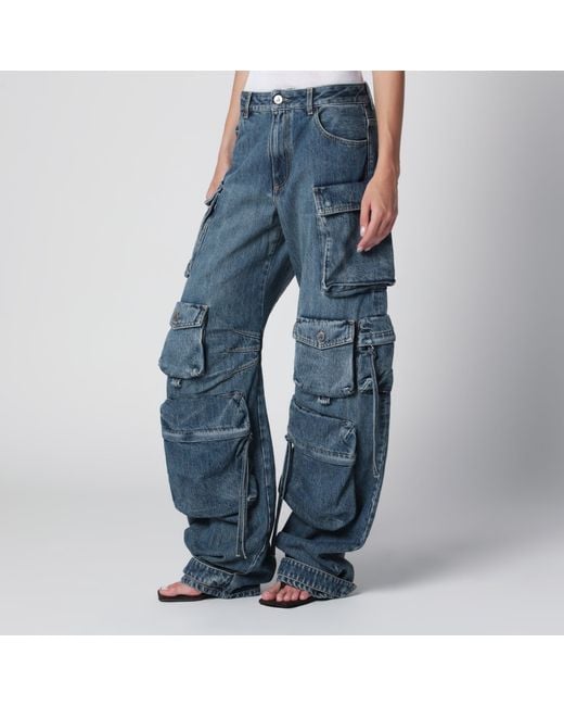 The Attico Blue Fern Washed Cargo Trousers