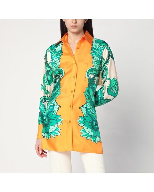 Etro Green Floral Print Shirt With Knotted Detail