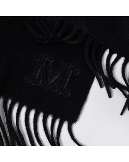 Max Mara Black Cashmere Stole With Monogram Embroidery
