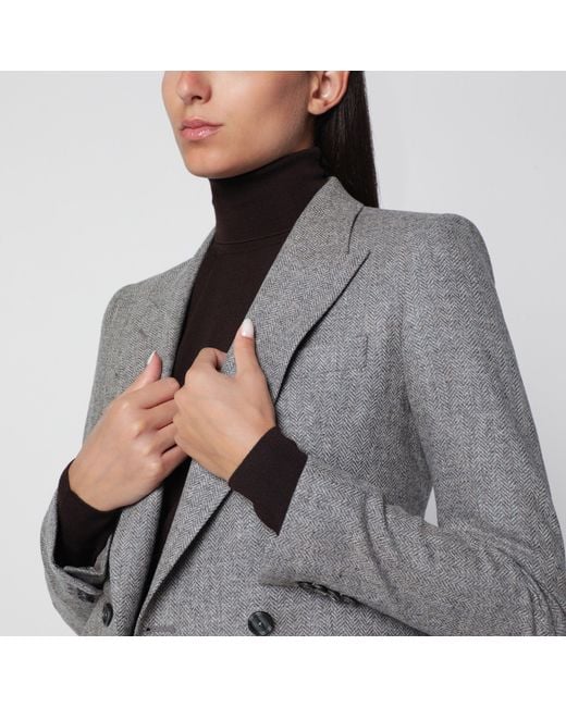 Tagliatore Gray Double-Breasted Jacket With Herringbone Pattern