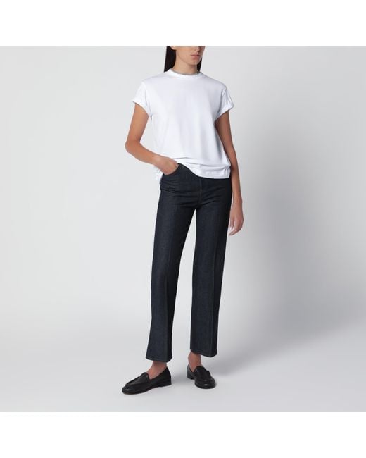 Brunello Cucinelli White Crew-Neck T-Shirt With Pendant