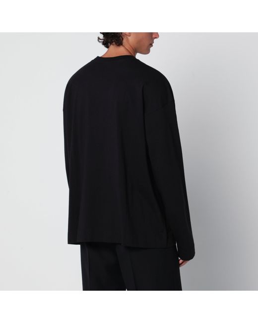 Dries Van Noten Black Long-Sleeve Cotton T-Shirt for men