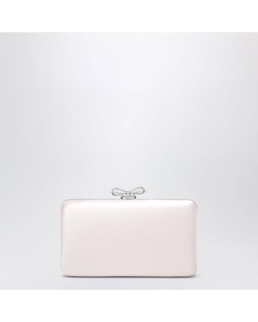 Self-Portrait Pink Satin Clutch With Crystal Bow