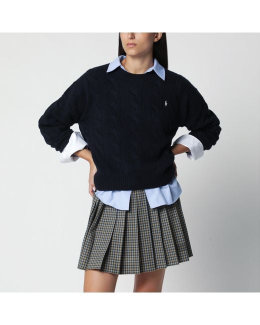 Polo Ralph Lauren Black Crewneck Cable-Knit Wool And Cashmere Sweater