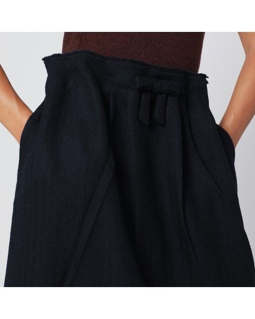Prada Black Blauer Woll-Midirock Mit Fischgrätenmuster