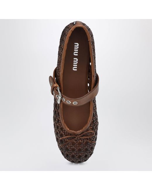 Miu Miu Brown Perforated Leather Ballerinas