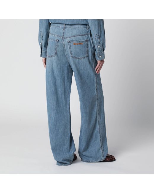 Miu Miu Blue High-Waisted Wide-Leg Chambray Pants