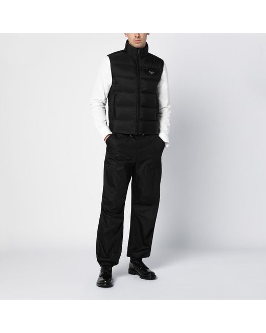 Prada Black Padded Re-nylon Waistcoat With Logo for men