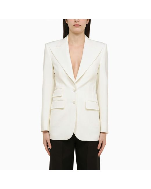 Dolce & Gabbana White Single-breasted Jacket In Wool