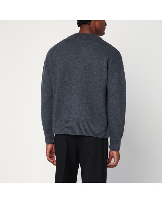 AMI Blue Ami De Coeur Heather Grey Wool Cardigan for men