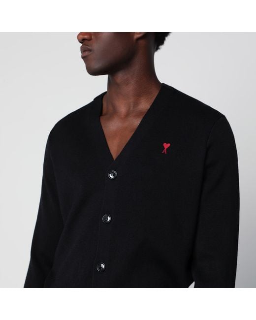AMI Black Ami De Coeur Wool Cardigan for men