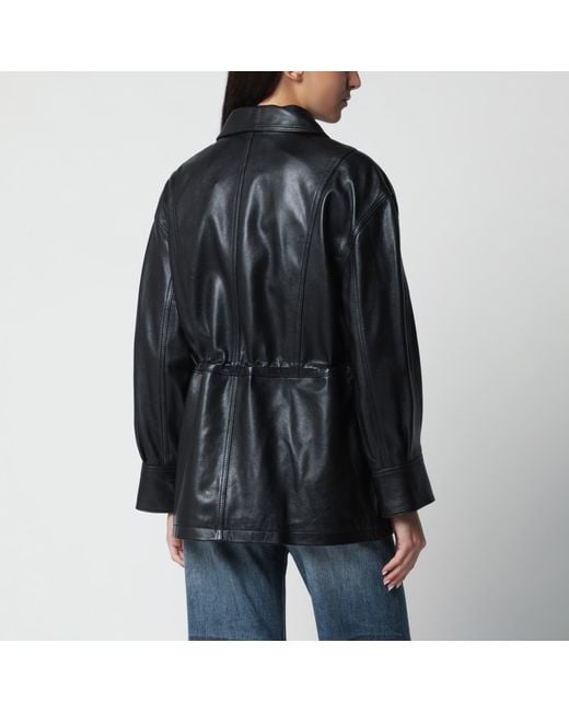 Arma Black Maeve Leather Drawstring Jacket