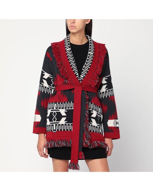 Cardigan icon jacquard ruby/carbone di Alanui in Red