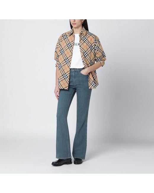 Burberry Blue Mid- Jeans With Check-Pattern Pocket
