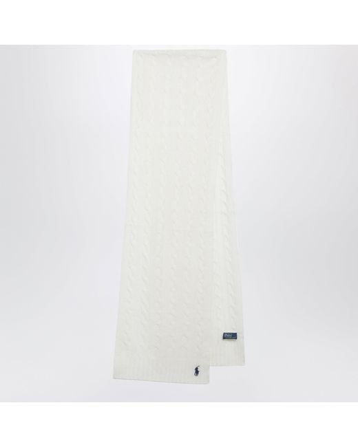 Polo Ralph Lauren White Cream Cable-Knit Wool And Cashmere Scarf
