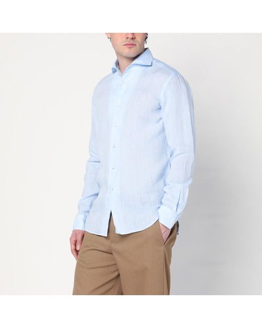 Camicia tailor fit azzurra in lino di Xacus in White da Uomo