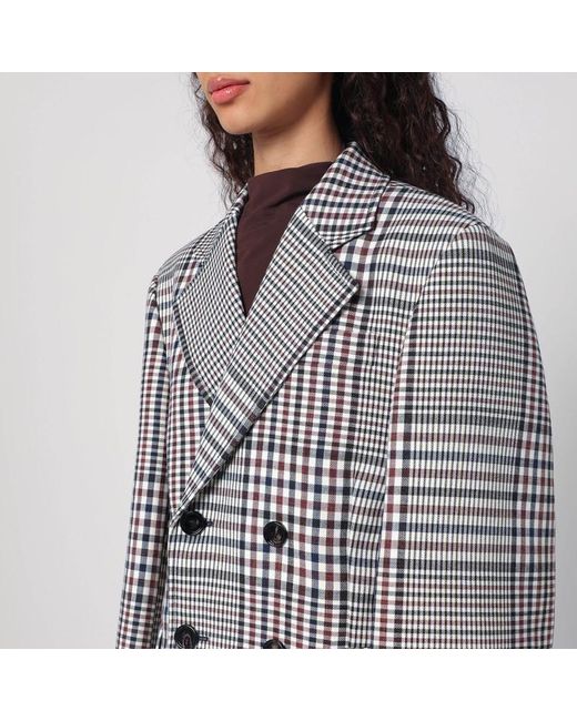 Bottega Veneta Gray Double-breasted Checkered Jacket In Structured Cotton