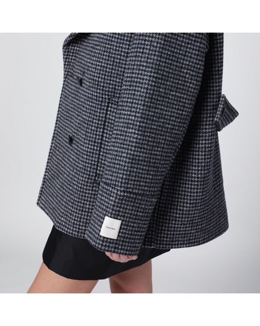 Calvin Klein Blue Doublebreasted Houndstooth Coat