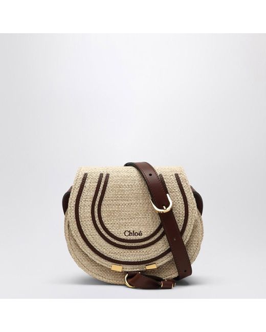 Chloé Brown Kleine Saddle Marcie Tasche Mit Raffia-Effekt