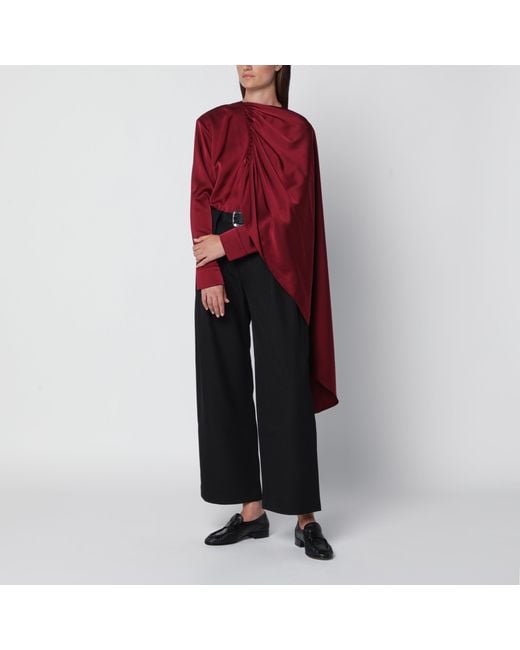 Source Unknown Red Koa Draped Satin Blouse