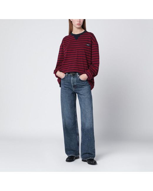 Prada Red Amaranth And Striped Long-Sleeve T-Shirt