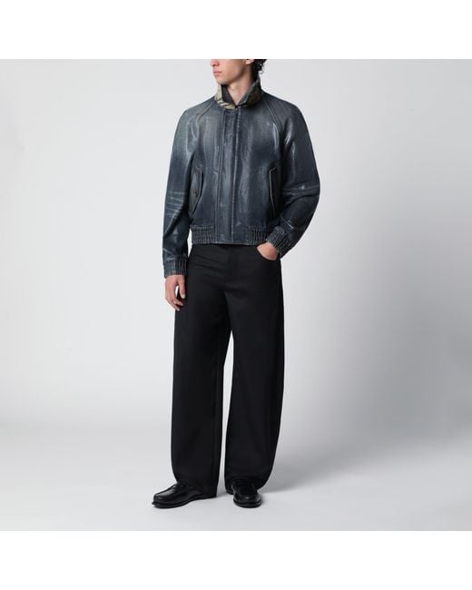 Burberry Blue Coated Denim Aviator Jacket for men