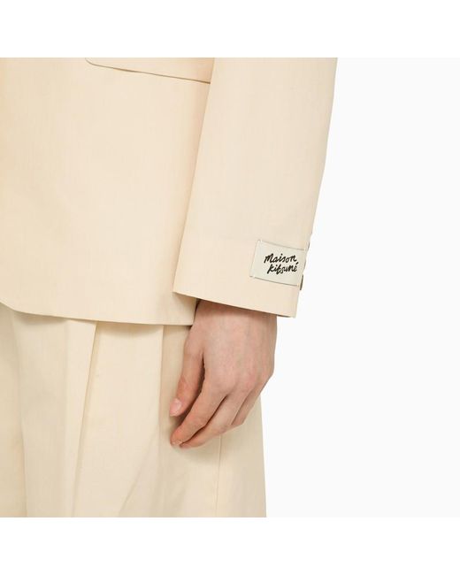 Maison Kitsuné Natural Einreihige Cremefarbene Jacke Aus Baumwolle