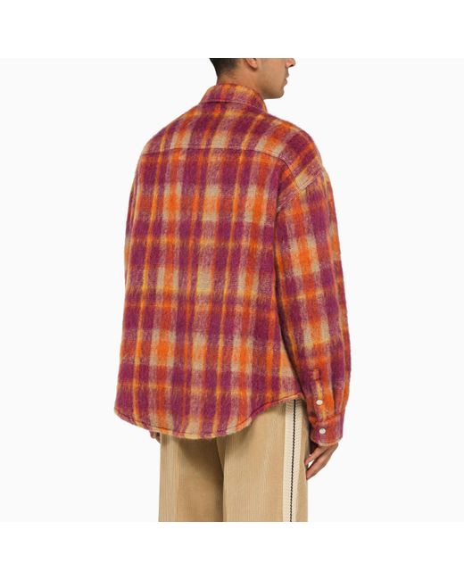 Palm Angels Red Bordeaux/ Checked Overshirt for men