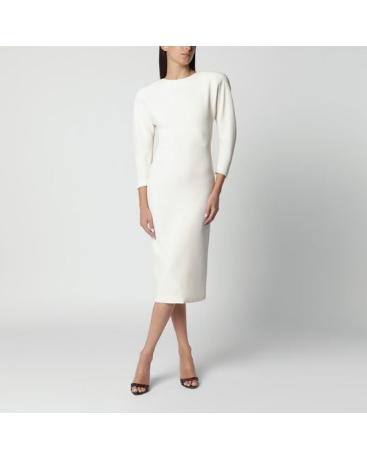 ANDAMANE White Milk Midi Dress With Rounded Shoulders