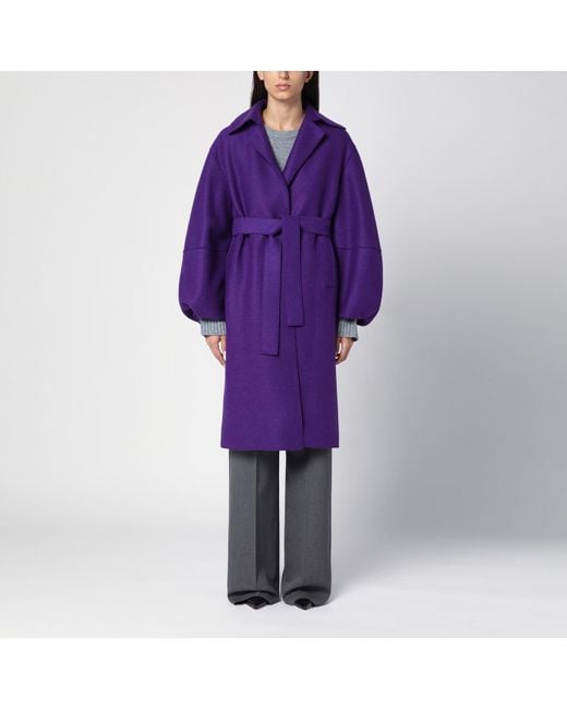 Harris Wharf London Purple Coat With Wool Belt