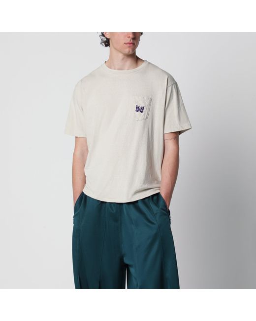 Needles White Cotton T-Shirt With Embroidery for men